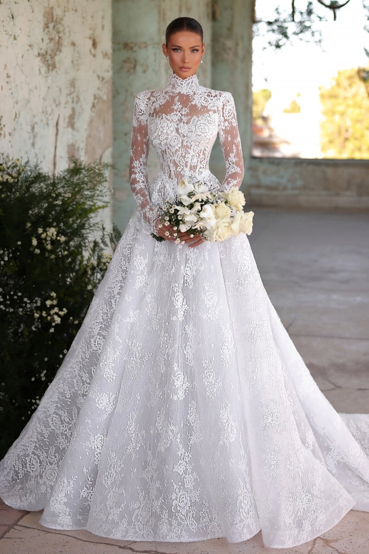Designer Wedding Dresses A Line Lace Wedding Dresses With Sleeves