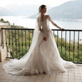 Timeless White Lace V-Neck Long Sleeve Wedding Dress with Cathedral Veil SW278