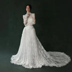 Classic Ivory Lace High Neck Long Sleeve A-Line Wedding Dress with Veil SW275