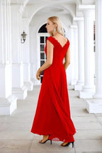 Ladies Chiffon V Neck Sleeveless Floor Length Bridesmaid Evening Dress Wedding Party Evening Dress 28126 by numbersea