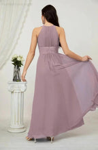 Numbersea Formal Party Gown Dress Chiffon Halter Long Sleeveless Bridesmaid Dresses 2802 by numbersea