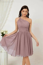 Numbersea Women Chiffon Short One Shoulder Bridesmaid Dress Formal Dresses for Party Homecoming 2804 by numbersea
