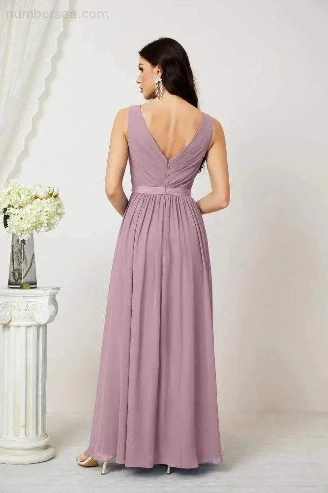 Women's Chiffon Long Bridesmaid Dresses A line Sleeveless Formal Prom Gown for Evening Party Homecoming Dresses 2808 by numbersea