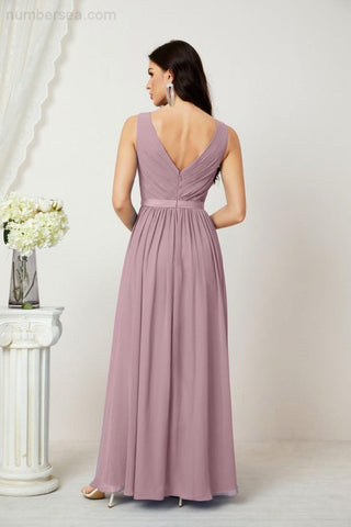 Women's Chiffon Long Bridesmaid Dresses A line Sleeveless Formal Prom Gown for Evening Party Homecoming Dresses 2808