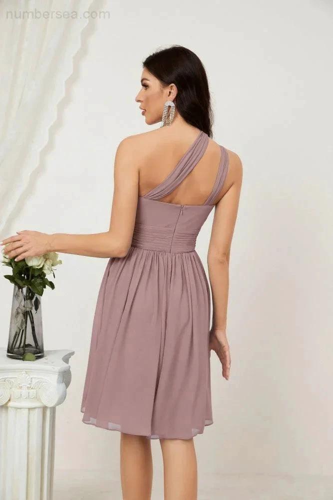 Numbersea Women Chiffon Short One Shoulder Bridesmaid Dress Formal Dresses for Party Homecoming 2804 by numbersea