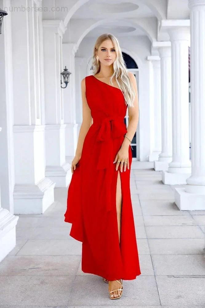 Ladies Chiffon One Shoulder Bridesmaid Evening Dress Wedding Party Evening Dress 28133 by numbersea
