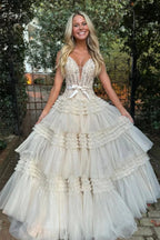 Princess A Line Off the Shoulder Light Pink Long Prom Dress with Ruffles by KissProm