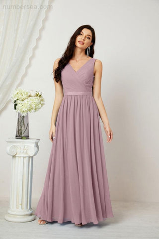Women's Chiffon Long Bridesmaid Dresses A line Sleeveless Formal Prom Gown for Evening Party Homecoming Dresses 2808