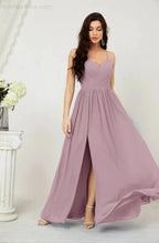 Numbersea Neck Bridesmaid Dresses Chiffon Long Spaghetti A-line Formal Prom Gown for Wedding Party Evening 2801 by numbersea