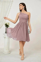 Numbersea Women Chiffon Short One Shoulder Bridesmaid Dress Formal Dresses for Party Homecoming 2804 by numbersea