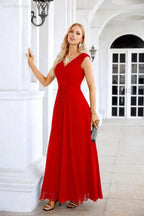 Ladies Chiffon V Neck Sleeveless Floor Length Bridesmaid Evening Dress Wedding Party Evening Dress 28126 by numbersea