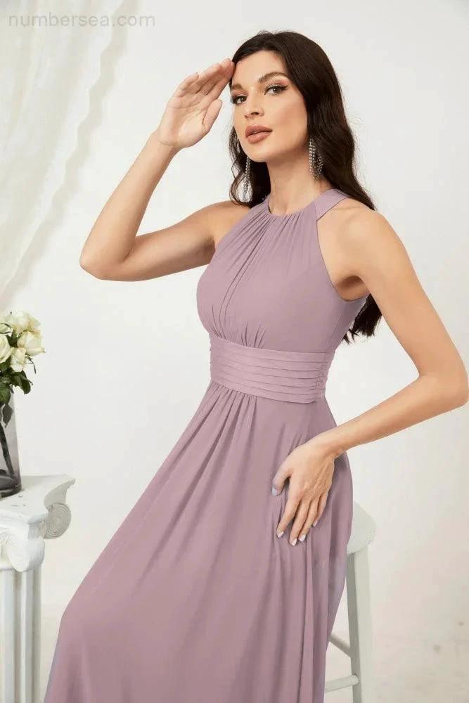 Numbersea Formal Party Gown Dress Chiffon Halter Long Sleeveless Bridesmaid Dresses 2802 by numbersea