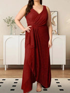 A-Line V-Neck Ruched Metallic Mesh Dress by Dreamylily