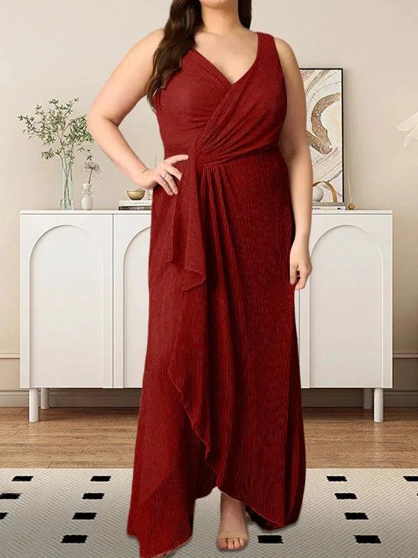 A-Line V-Neck Ruched Metallic Mesh Dress by Dreamylily
