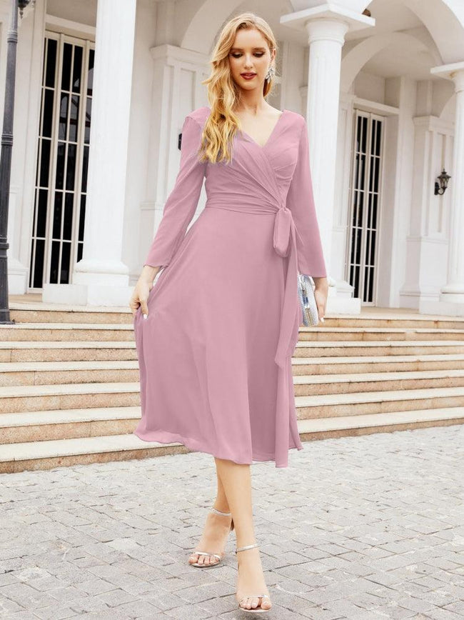 Bridesmaid Dress V-Back Waist Belt Mother of the Bride Wedding Guest SY28031 Hover Image