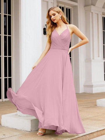 Numbersea Halter Chiffon Bridesmaid Dresses Wedding Appare Sleeveless Formal Prom Dress with Ruffled Back 28035