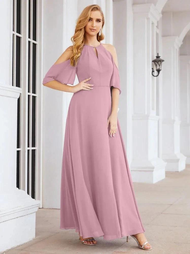 Numbersea Cold Shoulder Bridesmaid Dresses A-Line Long Formal Evening Gowns 28074 by numbersea Main image