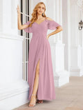 Numbersea Cold Shoulder Long Bridesmaid Dresses Side Slit Formal Prom Gowns Party Wedding 28070 by numbersea