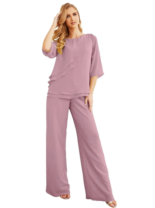 Sunnderly Elegant 2 Piece Mother of The Bride Dress Plus Size Pant Suits Ruffle Layers Sliver Housecoat SY28064 by numbersea