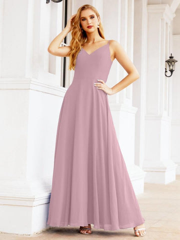 Numbersea Spaghetti Strap Bridesmaid Dresses V Neck Butterfly Back Fromal Evening Party Prom Gown 28036
