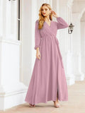 Sunnderly Women's Chiffon Bridesmaid Dress A line Long Sleeves Formal Evening Prom Gown for Wedding Guest SY28032 by numbersea