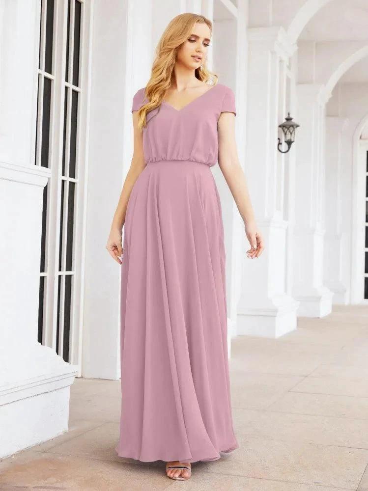 Numbersea V-Neck Bridesmaid Dresses Long Cap Sleeves Prom Evening Formal Gowns 28071 by numbersea Main image