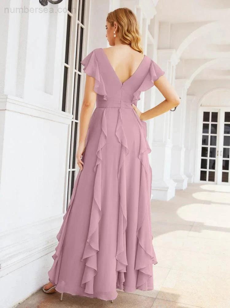 Ruffled Bridesmaid Dresses with Sleeves Long Formal Party Dress 28041 by numbersea