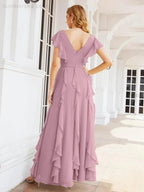 Ruffled Bridesmaid Dresses with Sleeves Long Formal Party Dress 28041 by numbersea