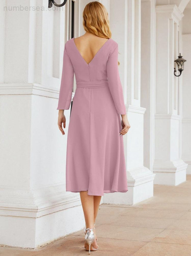 Bridesmaid Dress V-Back Waist Belt Mother of the Bride Wedding Guest SY28031 Main Image