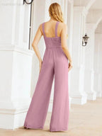 Numbersea Crisscross Neck Jumpsuit Formal Evening Dress Long Bridesmaid Dresses Bell-bottomed Pants 28033 by numbersea