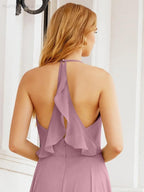 Numbersea Halter Chiffon Bridesmaid Dresses Wedding Appare Sleeveless Formal Prom Dress with Ruffled Back 28035 by numbersea