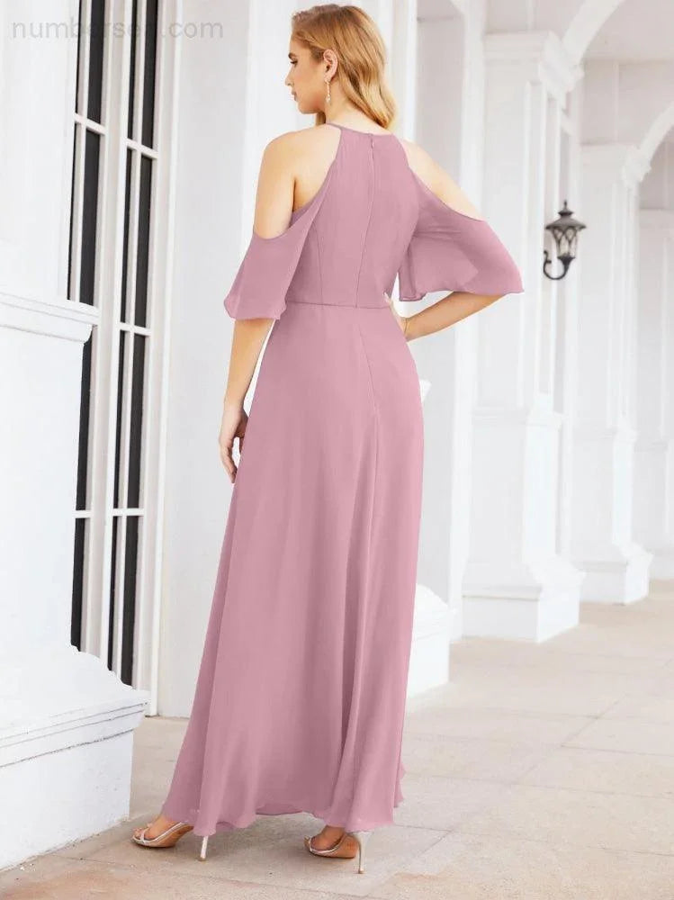 Abiti da damigella d'onore Numbersea con spalle scoperte, linea a trapezio, lunghi abiti da sera formali 28074