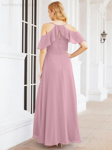 Numbersea Cold Shoulder Long Bridesmaid Dresses Side Slit Formal Prom Gowns Party Wedding 28070