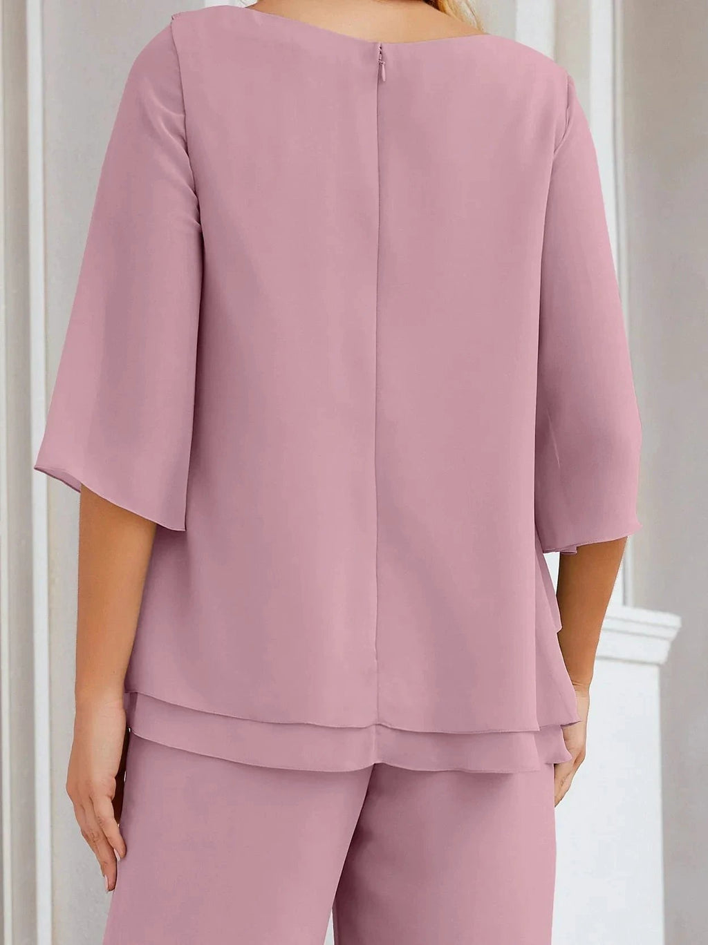 Sunnderly Elegant 2 Piece Mother of The Bride Dress Plus Size Pant Suits Ruffle Layers Sliver Housecoat SY28064 by numbersea
