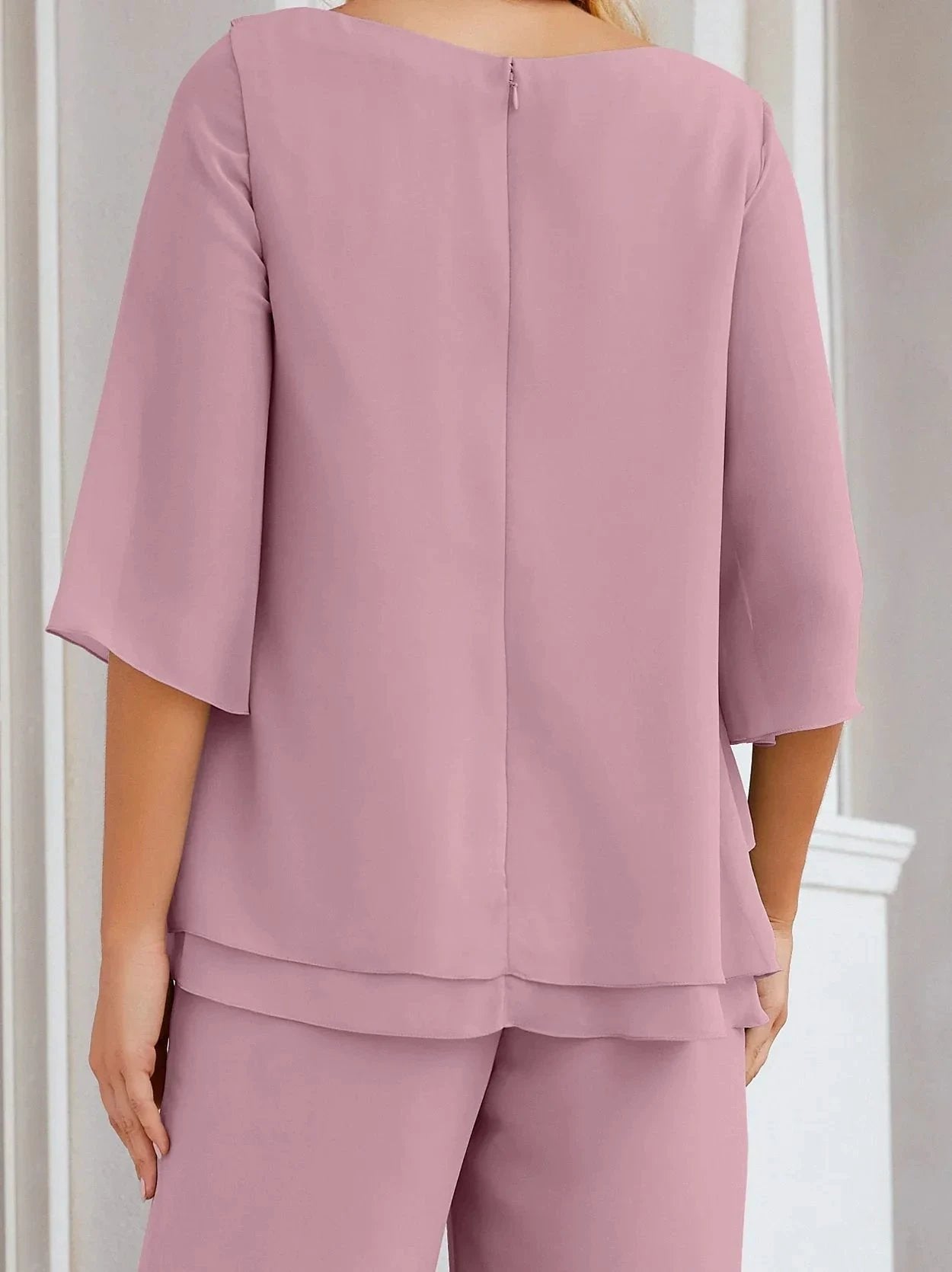 Sunnderly Elegant 2 Piece Mother of The Bride Dress Plus Size Pant Suits Ruffle Layers Sliver Housecoat SY28064 by numbersea
