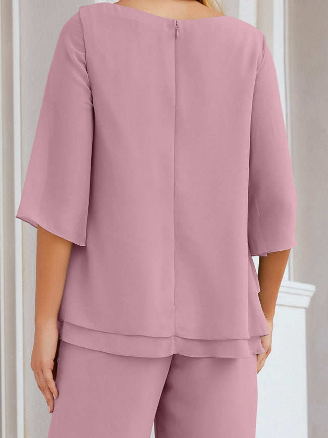 Sunnderly Elegant 2 Piece Mother of The Bride Dress Plus Size Pant Suits Ruffle Layers Sliver Housecoat SY28064 Main Image