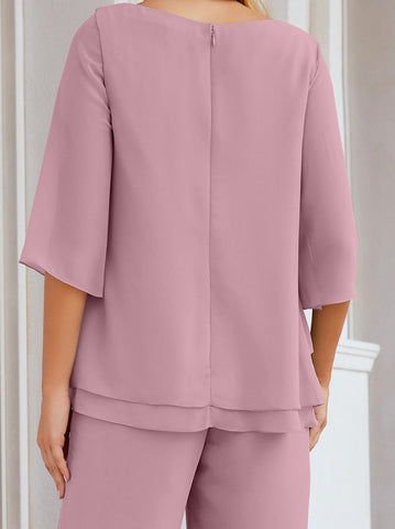 Sunnderly Elegant 2 Piece Mother of The Bride Dress Plus Size Pant Suits Ruffle Layers Sliver Housecoat SY28064