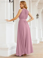 Numbersea Halter Bridesmaid Dress Empire Waist Formal Evening Prom Gown for Mother of The Bride 28030 by numbersea