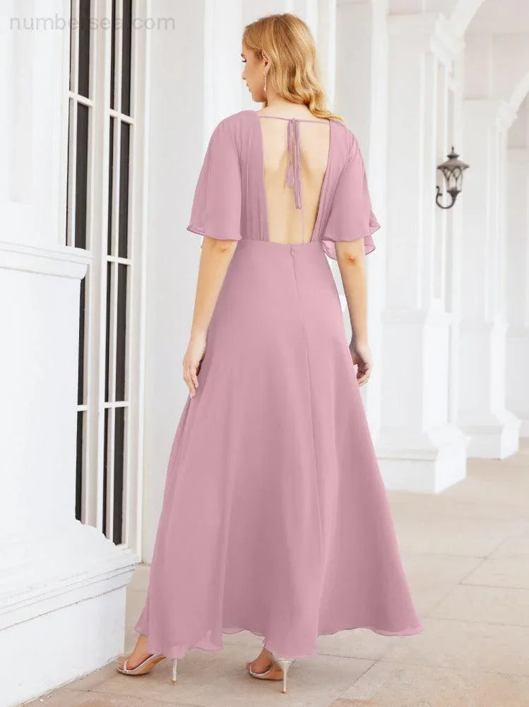 Robe de demoiselle d'honneur Numbersea à col en V en mousseline, longue, dos ouvert, robe de soirée formelle pour femmes, fête 28067
