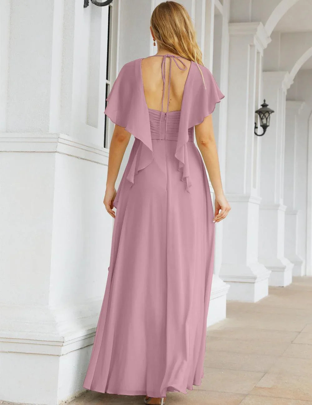 Numbersea Chiffon Bridesmaid Dresses Long Formal Evening Prom Mother of The Bride Dress with Flutter Sleeve     SEA28040