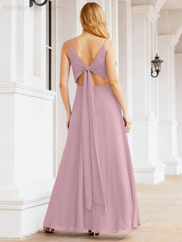 Numbersea Spaghetti Strap Bridesmaid Dresses V Neck Butterfly Back Fromal Evening Party Prom Gown 28036