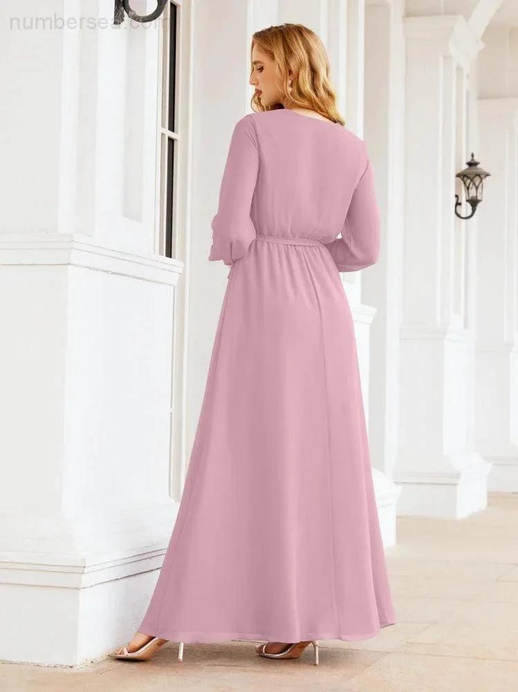 Sunnderly Women's Chiffon Bridesmaid Dress A line Long Sleeves Formal Evening Prom Gown for Wedding Guest SY28032 by numbersea