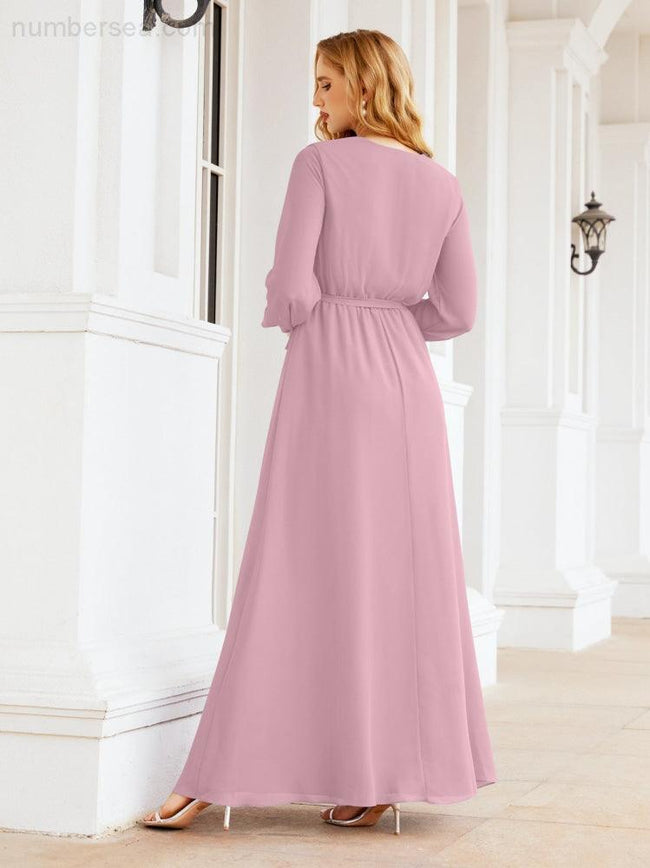 Sunnderly Women's Chiffon Bridesmaid Dress A line Long Sleeves Formal Evening Prom Gown for Wedding Guest SY28032 Main Image