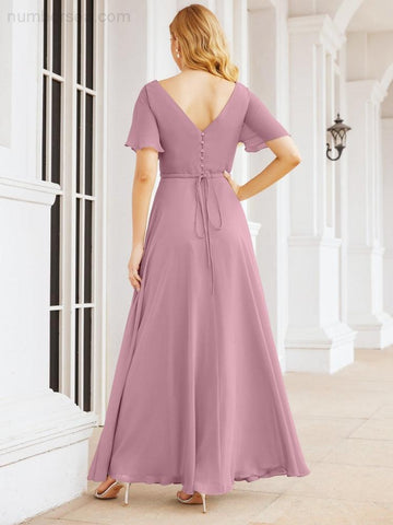 Numbersea Formal Prom Gowns for Mother of The Bride Short Sleeves Bridesmaid Dress 28049