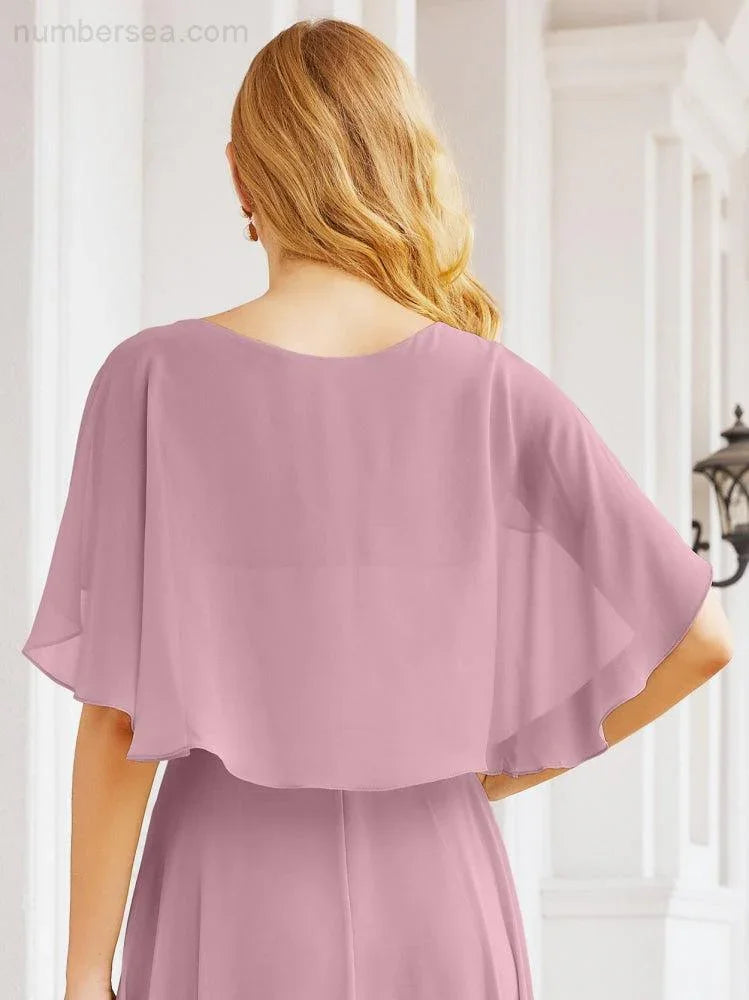 Numbersea Bridesmaid Dresses for Wedding Formal Evening Party Prom Gown with Cape 28050