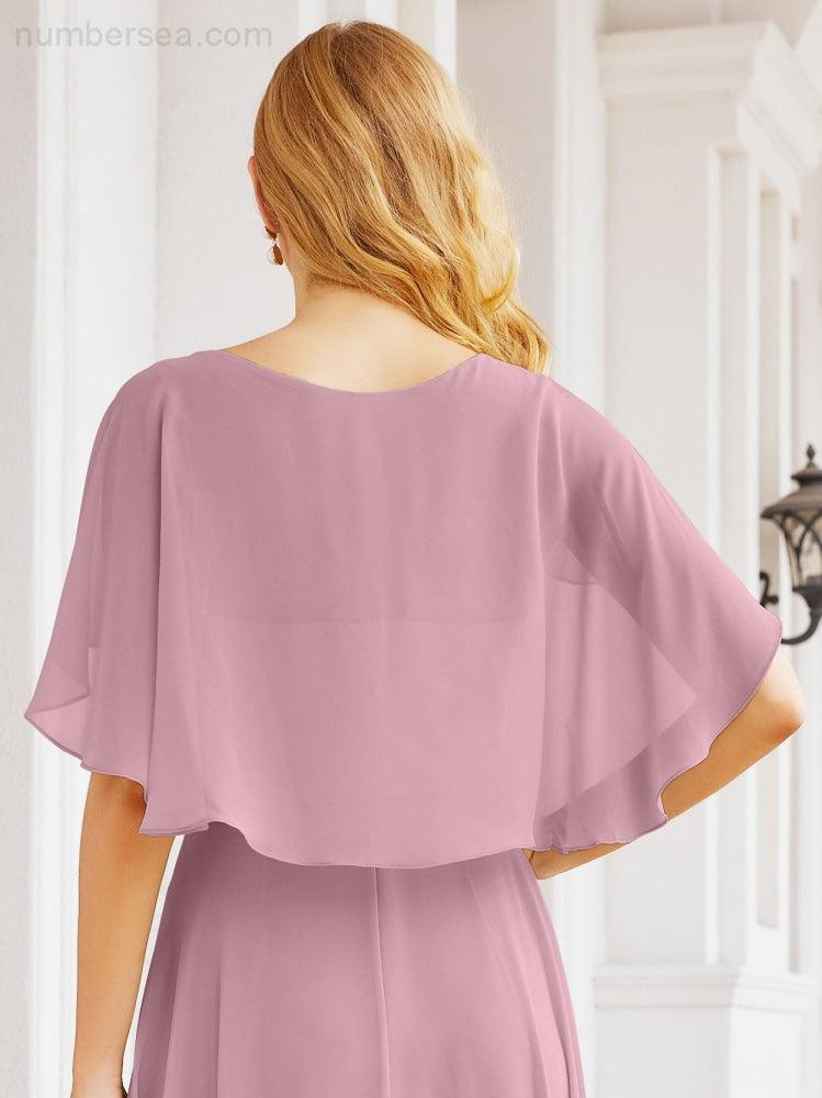 Numbersea Bridesmaid Dresses for Wedding Formal Evening Party Prom Gown with Cape 28050