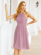 Numbersea Halter Chiffon Bridesmaid Dresses Short Sleeveless Formal Party Dress Open Back 28023 by numbersea