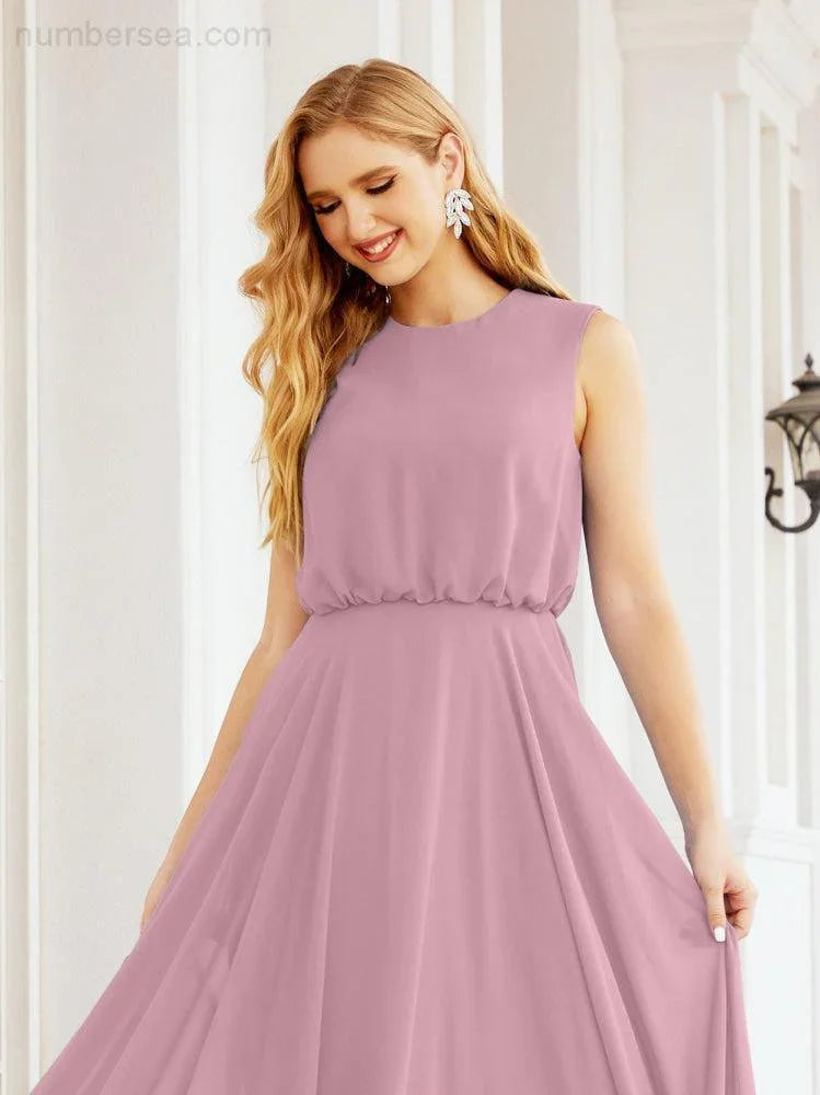 Numbersea Sleeveless Long Bridesmaid Dress A line Formal Evening Prom Gown 28025