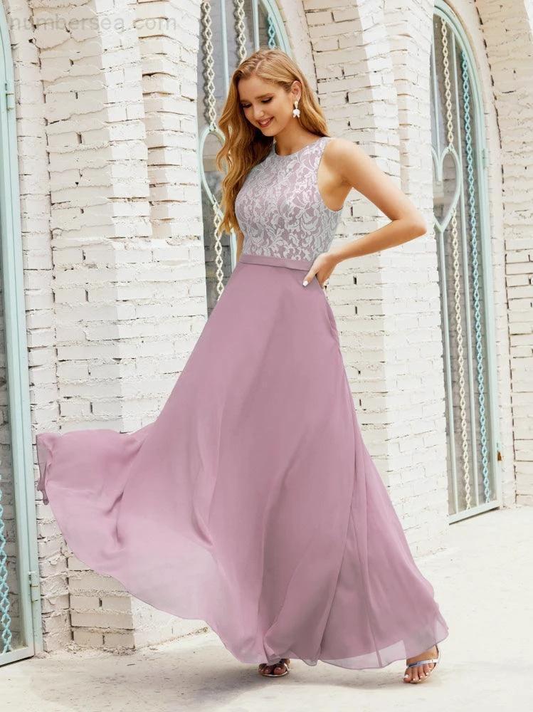 Lace Bridesmaid Dress Floor Length Evening Gowns with Pockets 28017 by numbersea