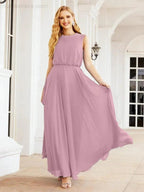 Numbersea Sleeveless Long Bridesmaid Dress A line Formal Evening Prom Gown 28025